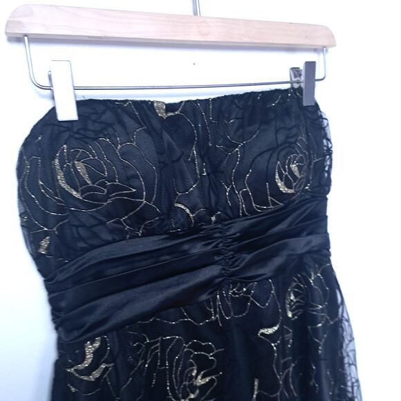 Aggie Sparkle Gold Black Lace Strapless Short Dress Large - Picture 2 of 6